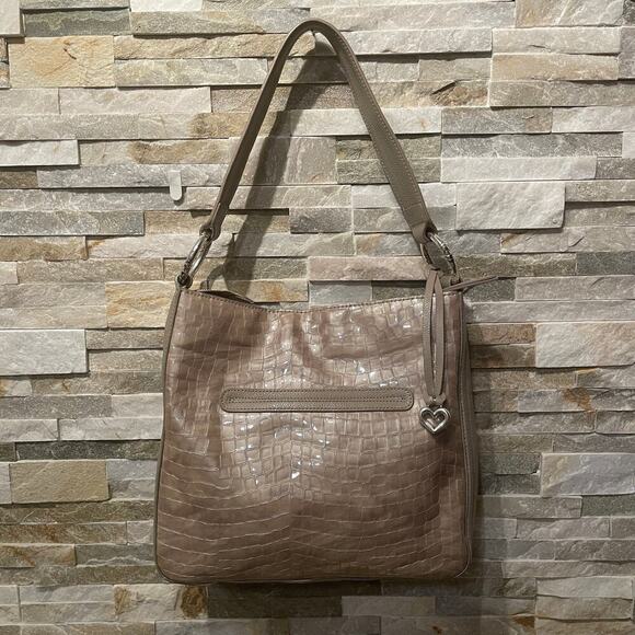 Brighton Cher Col Shoulder Bag | Beachwood Taupe Patent Leather $330 - Picture 1 of 14